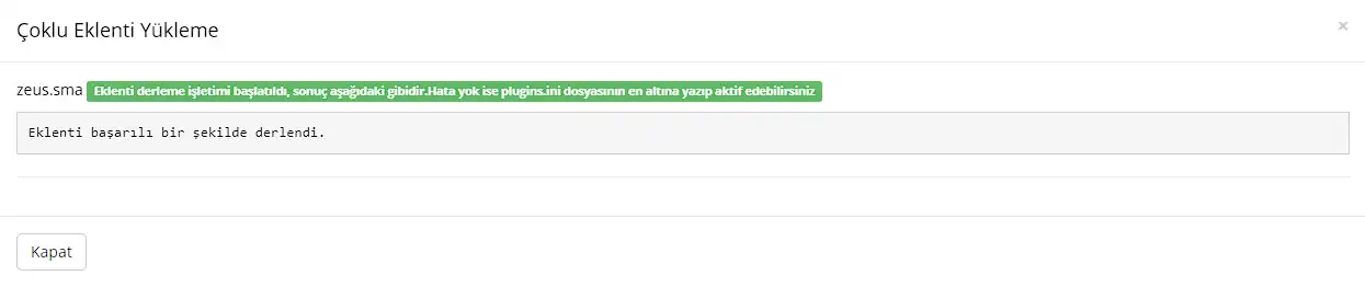 eklenti derleme sonucu