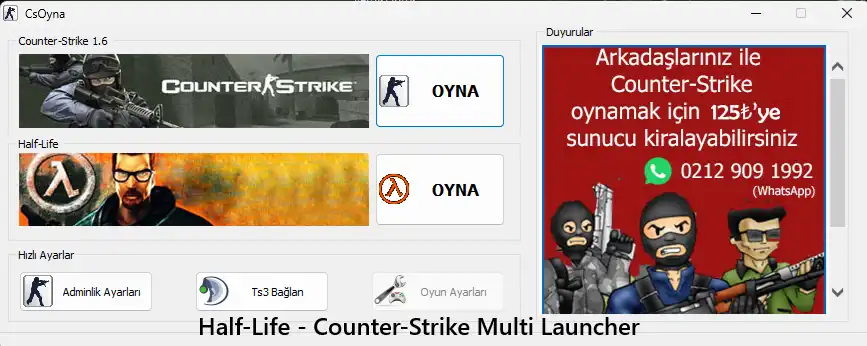 half life ve cs 1.6 launcher g&ouml;rseli